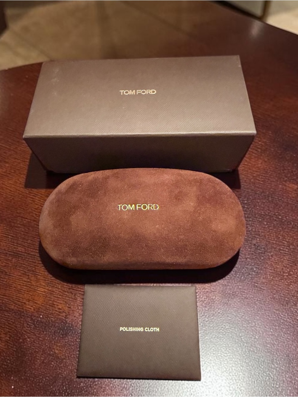 Tom Ford Suede Eyeglass Case with Original Box + Sealed Polishing Cloth | Luxury